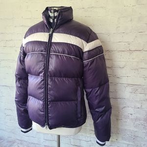 Bomboogie Space 2000 Retro Purple White Stripe Down Puffer Jacket Large